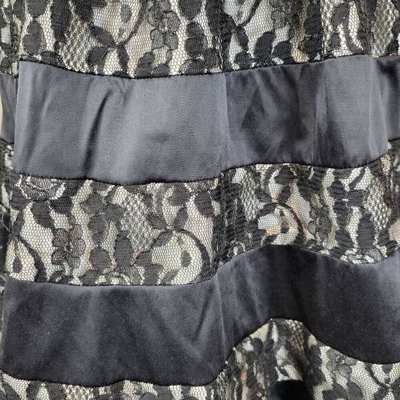 Cocktail Party Evening Black Lacey Layers Satin Strapless Sweetheart Mini Dress - Picture 6 of 11